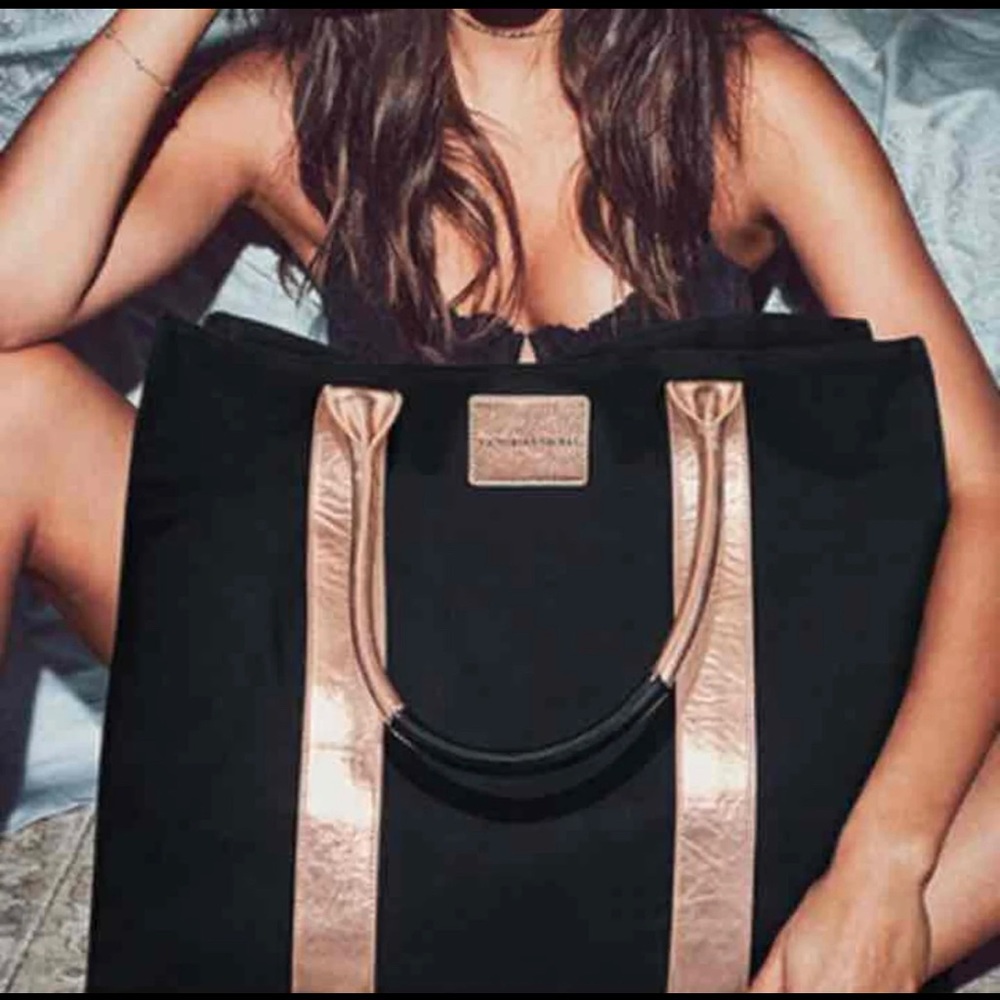 NWT Victoria’s Secret Black Rose Gold Travel Tote